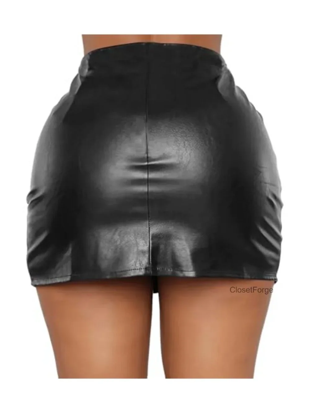 Faux Leather High Waisted Bodycon Mini Skirt with Slit Party Club